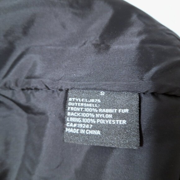 RK Black bomber jacket with rabbit hair front and detachable rabbit hair collar - Picture 12 of 12